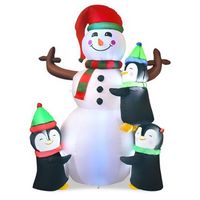 Costway - 6ft Christmas Inflatable Snowman with Penguins Quick Blow up Snowman - Multicolor