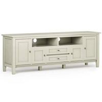 Simpli Home - Warm Shaker SOLID WOOD 72 inch Wide Rustic TV Media Stand in Antique White For TVs ...