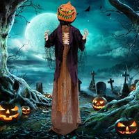 Costway - 5.6 FT Halloween Animated Standing Pumpkin Scarecrow with Weird Phrases & LED Eyes - Br...