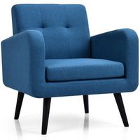 Costway - Mid-Century Accent Chair with Rubber Wood Legs - Blue