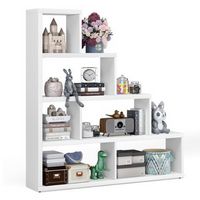 Costway - 6 Cubes Ladder Shelf Freestanding Corner Bookshelf Storage Bookcase Display Rack - White