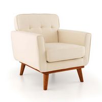 Costway - Modern Accent Chair Upholstered Linen Armchair with Removable Cushion - Beige