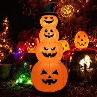 Costway - 8FT Halloween Inflatable Stacked Pumpkins Blow-up Holiday Decoration w/ LED Lights - Or...