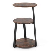 Costway 1 PCS 3-Tier Round Side Table with Metal Frame & Adjustable Foot Pads Nightstand - Rustic...