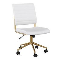 Martha Stewart - Ivy Ribbed Faux Leather Office Chair - White Faux Leather/Polished Brass