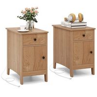 Costway 2 PCS End Table with Charging Station Flip Top Bedside Table with USB Ports &amp; Outlets - N...
