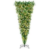 Costway - 7.5FT Pre-Lit Snowy Upside Down Christmas Tree 1100 Tips w/ 400 Lights & 8 Modes - Green