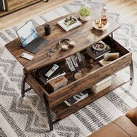 Bestier 42&quot; Lift-Top Coffee Table with Storage, Industrial Mesh Shelf, Space-Saving Oval Wooden C...