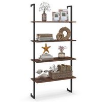 Costway - 4-Tier Ladder Shelf Bookshelf Industrial Wall Shelf w/Metal Frame Rustic - Brown