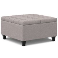 Simpli Home - Harrison Small Square Coffee Table Storage Ottoman - Cloud Grey