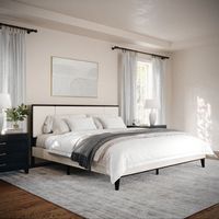 Martha Stewart - Jett Wooden King Size Platform Bed with Upholstered Inset Headboard-Dark Brown/B...