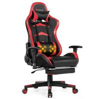 Costway - Massage Gaming Chair Reclining Swivel Racing Office Chair with Footrest Red - Red + Black