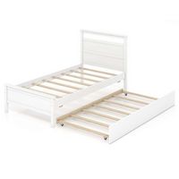 Costway Twin Size Platform Bed with Trundle Pull-out Trundle Headboard & Footboard - White