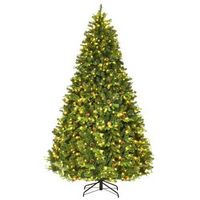 Costway 8Ft Pre-Lit Christmas Tree Hinged 600 LED Lights Pine Cones - Green