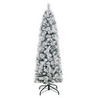 Costway - 4.5 FT Pre-Lit Slim Christmas Tree Flocked Decoration with Pine Needles & Lights - Gree...