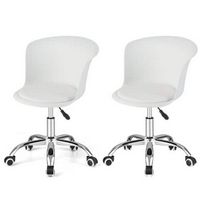 Costway - PU Leather Armlress Swivel Desk Chair (Set of 2) - White