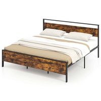 Costway King Size Bed Frame with Wooden Headboard and Footboard Under-Bed Storage - Brown