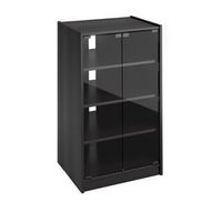 4-Tier Media Stand, DVD Storage Cabinet with 3 Adjustable Shelves, Tempered Glass Doors, and Cabl...