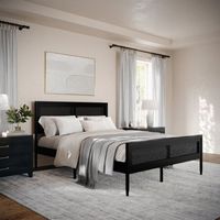 Martha Stewart - Jax Wooden Queen Platform Bed with Rattan Inset Headboard and Footboard-Black - ...