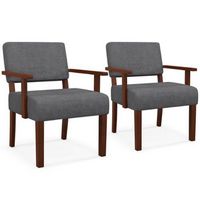 Costway 2PCS Linen Accent Chair Living Room Chair with Soft Padded Seat &amp; Backrest - Gray