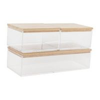Martha Stewart - Brody Premium Clear Plastic Storage Bins Paulownia Wood Lids-2-SM/1-MED - Clear/...