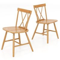 Costway Dining Chairs Set of 2 Farmhouse Kitchen Chair with Rubber Wood Frame - Natural