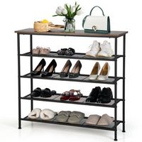 Costway - Shoe Rack 5-Tier Shoe Storage Organizer W/4 Metal Mesh Shelves for 16-20 Pairs - Rustic...