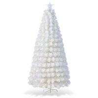Costway - 7 FT Pre-Lit Christmas Tree Fiber Optic Snow-Flocked with 270 Lights & Branch Tips - White
