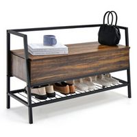 Costway - Industrial Shoe Bench Rack Organizer withPremium Gas Lift & Hidden Storage Box - Rustic...