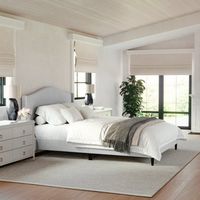 Martha Stewart - Amelia Faux Linen Upholstered Queen Size Platform Bed with Curved Headboard in G...