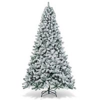 Costway - 9ft Snow Flocked Hinged Artificial Christmas Tree Unlit Metal - Green/White