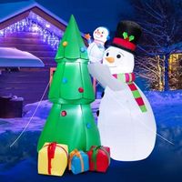 Costway - 6 FT Tall Inflatable Snowman and Tree Set Christmas Decoration w/ LED Lights - Multicolor