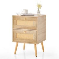 1 PCS Rattan Nightstand Boho Accent Bedside Table with 2 Storage Drawers