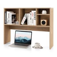 Costway - Computer Desktop Bookcase Countertop Storage Bookshelf Organizer with 4 Cubbies - Natural