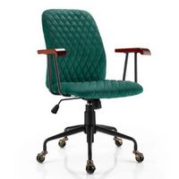 Costway - Velvet Swivel Adjustable Office Chair with Wooden Armrests - Green