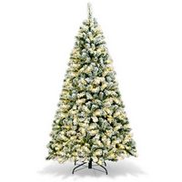 Costway - 6Ft Pre-Lit Premium Snow Flocked Hinged Artificial Christmas Tree w/ 250 Lights - Green...