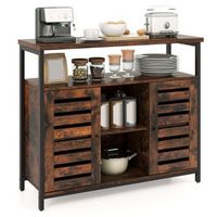 Costway Buffet Cabinet Industrial Sideboard Storage Cabinet with Push-to-Open Slatted Door - Rust...