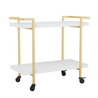 Martha Stewart - Liam Mobile 2 Tier Printer Cart with Side Storage - White/Polished Brass Frame