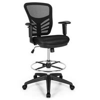 Costway - Drafting Mesh Office Chair with Adjustable Armrests and Foot-Ring - Black