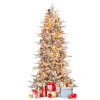 Costway - 6 FT Pre-Lit Christmas Tree Snow Flocked Hinged with 715 Branch Tips & 210 Lights - Gre...