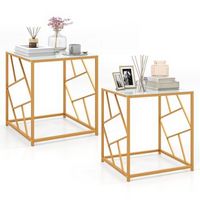 Costway 2PCS 19.5" Side Table Square Bedside Sofa Accent Coffee Table Tempered Glass Top - Gold+W...