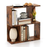 Costway 1 PCS 3-Tier Bookshelf Geometric Bookcase Side Table with Open Storage Display Shelf - Ru...