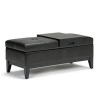 Simpli Home - Oregon Rectangular Polyurethane Faux Leather Bench Ottoman With Inner Storage - Mid...