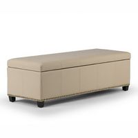 Simpli Home - Kingsley Rectangular Bonded Leather Bench Ottoman With Inner Storage - Satin Cream