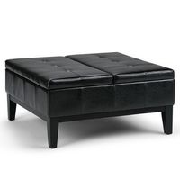 Simpli Home - Dover Square Polyurethane Faux Leather Bench Ottoman With Inner Storage - Midnight ...