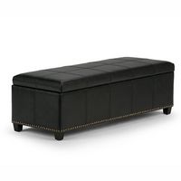 Simpli Home - Kingsley Rectangular Bonded Leather Bench Ottoman With Inner Storage - Midnight Black