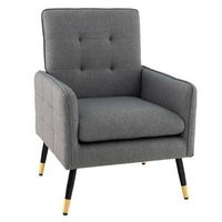 Costway - Modern Linen Accent Chair with Solid Metal Legs - Gray