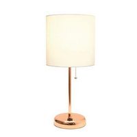 Limelights - Stick Lamp with USB charging port and Fabric Shade - White/Rose Gold