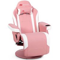 Costway - Massage Gaming Recliner Reclining Racing Chair Swivel w/Cup Holder & Pillow Pink - Pink...