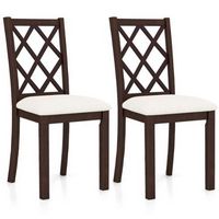 Costway Set of 2 Dining Chairs Wood Kitchen Side Chair with Inclined Backrest - Brown + White